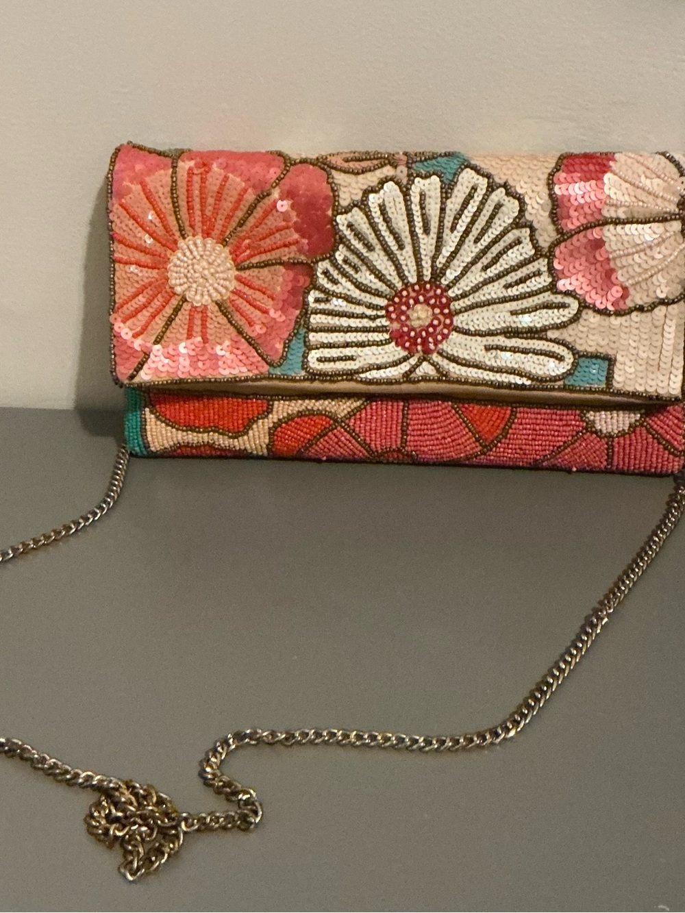 Lulu's Sequined Floral Foldover Crossbody - Pink Multi